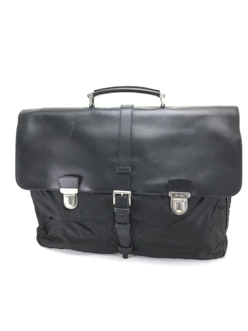 Prada Handle Vintage Nylon Leather Black Handbag